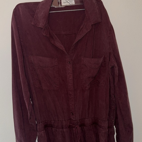 Bella Dahl Utility Jumpsuit Vintage Maroon button down elastic / ties waist Sz M - Picture 2 of 12